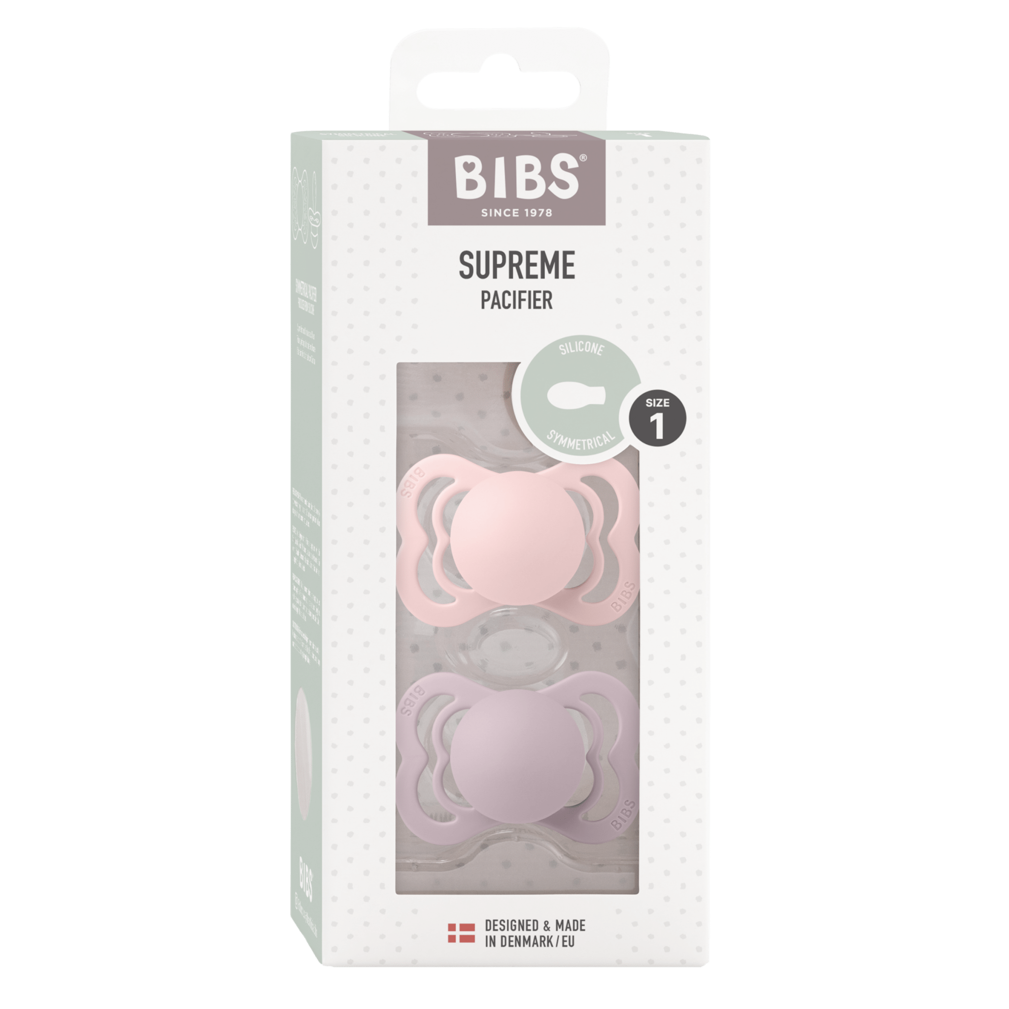 Bibs® - Dummies, Pacifiers & Pacifiers Clips - 2 - Pack Supreme Symmetrical Pacifiers - Blossom Dusky Lilac - Tummy Time