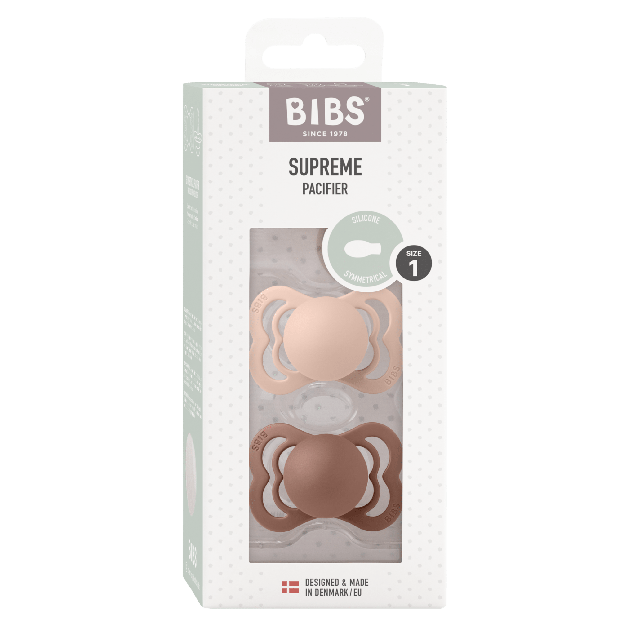 Bibs® - Dummies, Pacifiers & Pacifiers Clips - 2 - Pack Supreme Symmetrical Pacifiers - Woodchuck Blush - Tummy Time