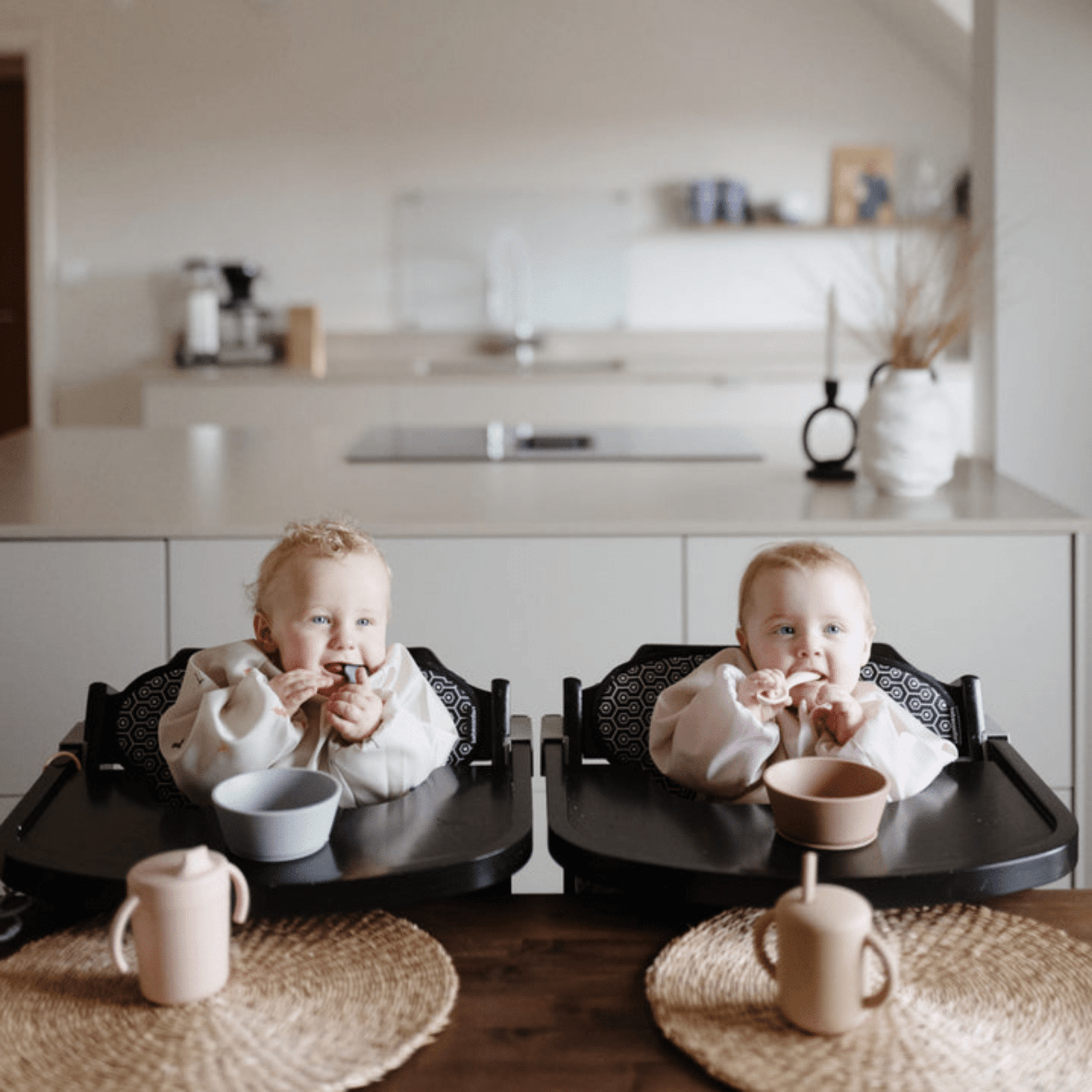 Mushie - Baby Tableware - 2 - Pack Toddler Starter Spoons - Tradewinds/Shifting Sand - Tummy Time