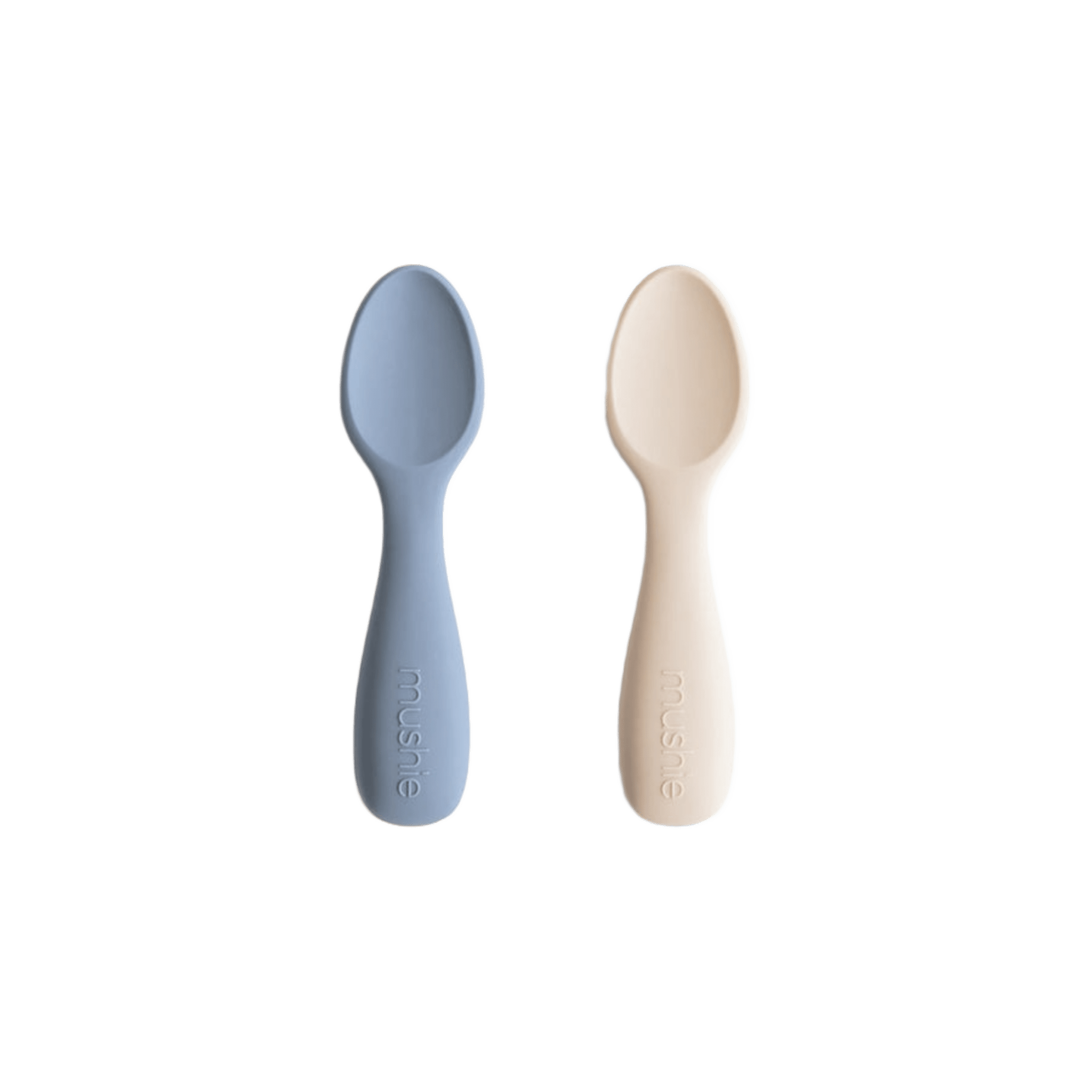 Mushie - Baby Tableware - 2 - Pack Toddler Starter Spoons - Tradewinds/Shifting Sand - Tummy Time