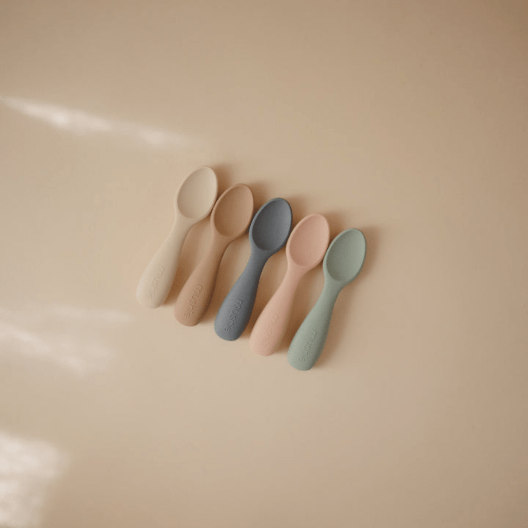 Mushie - Baby Tableware - 2 - Pack Toddler Starter Spoons - Tradewinds/Shifting Sand - Tummy Time