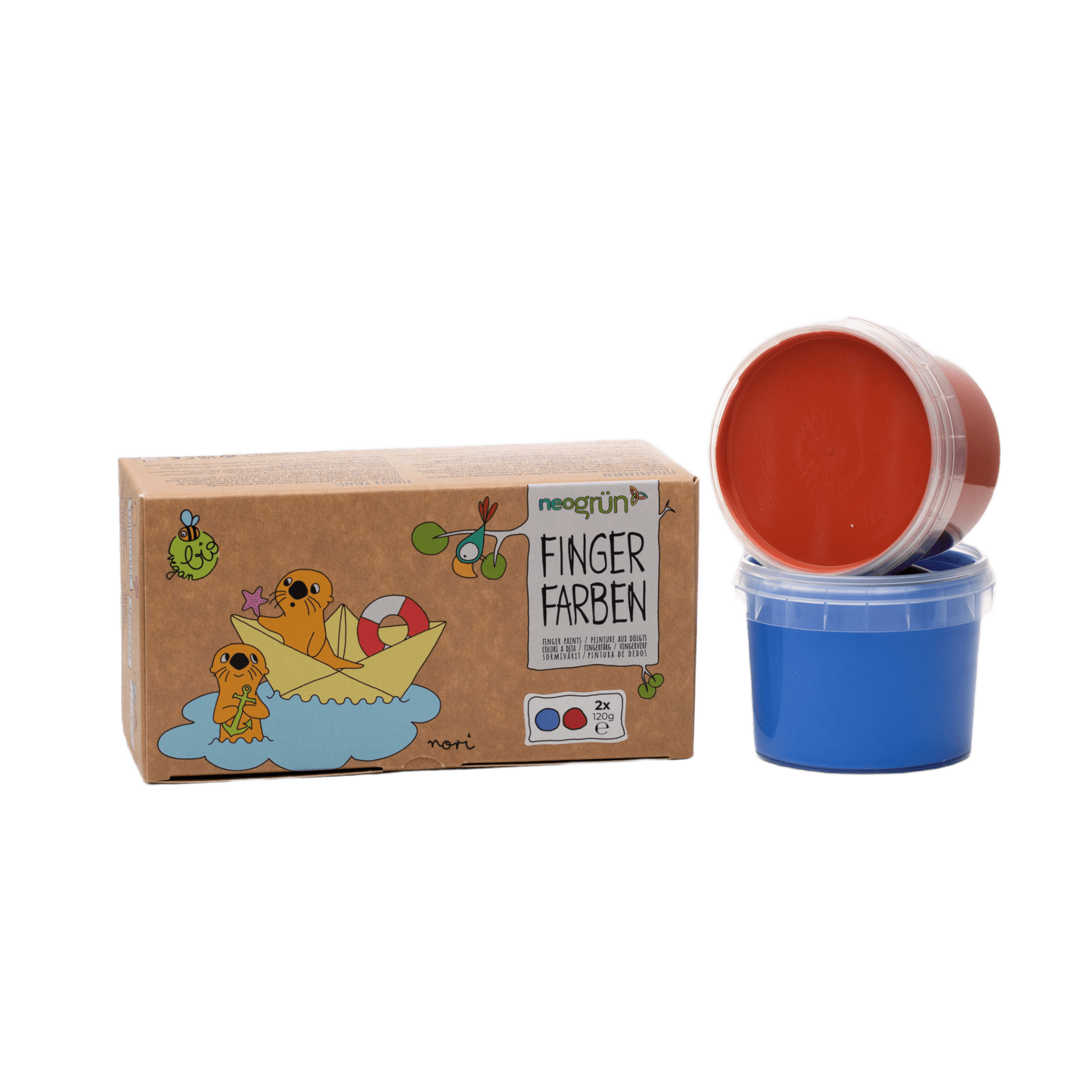 neoGRÜN - Arts & Crafts - 2 - Pack Vegan Finger Paint - Nori - Blue/Red - Tummy Time