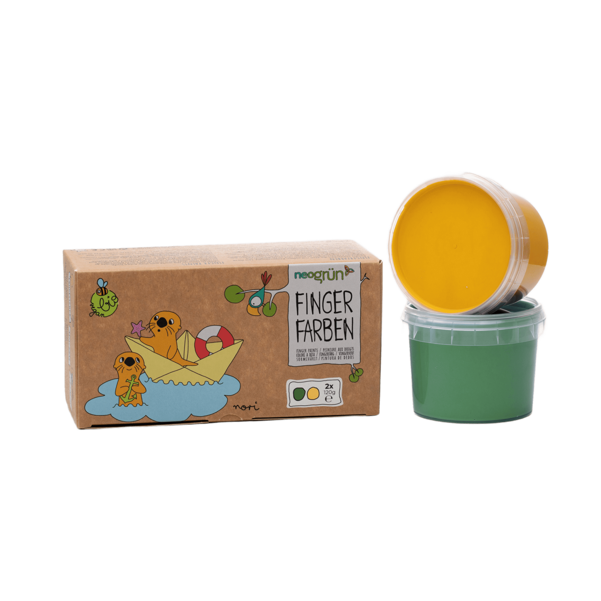 neoGRÜN - Arts & Crafts - 2 - Pack Vegan Finger Paint - Nori - Green/Yellow - Tummy Time