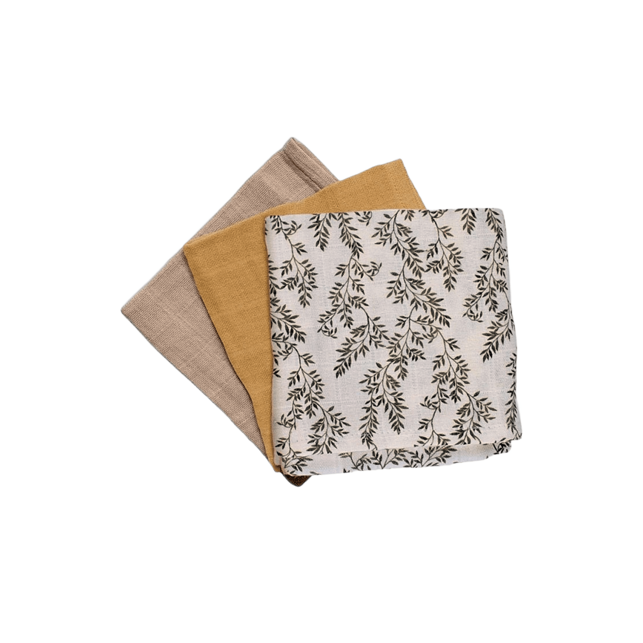 Main Sauvage - Towels & Washcloths - 3 - Pack Muslin Wipes - Bay Leaves - Tummy Time