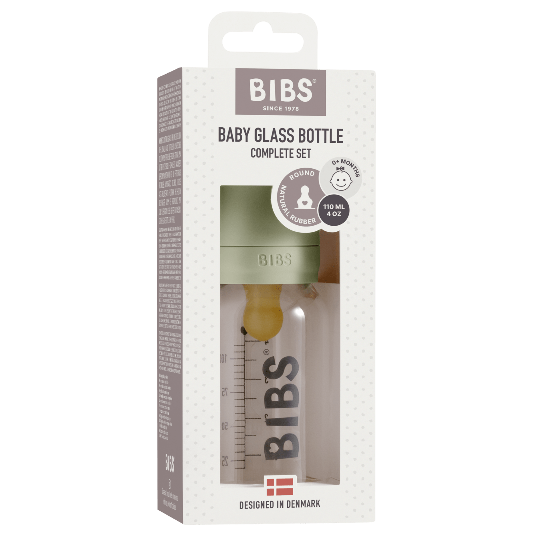 Bibs® - Baby Bottles & Accessories - Baby Glass Bottle 110ml - Sage - Tummy Time