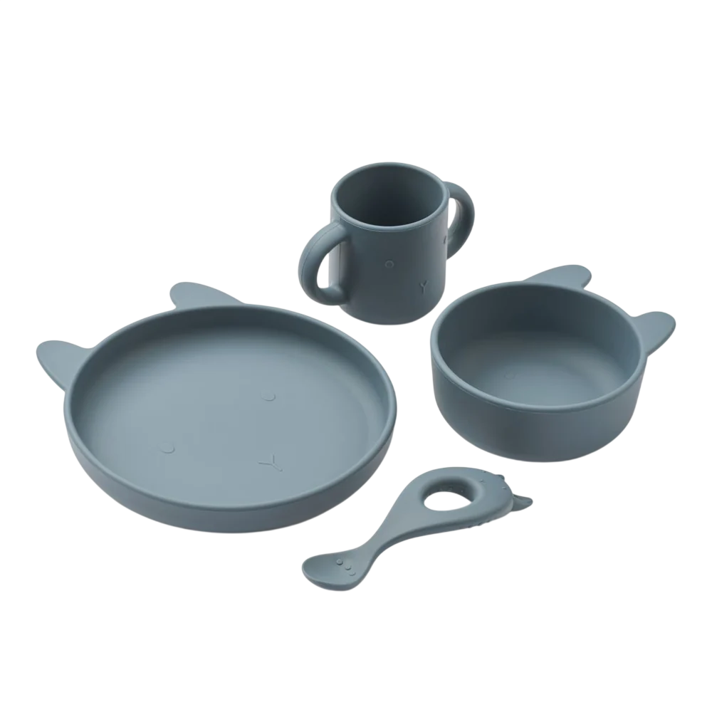4-Pack Vivi Silicone Tableware - Rabbit Whale Blue