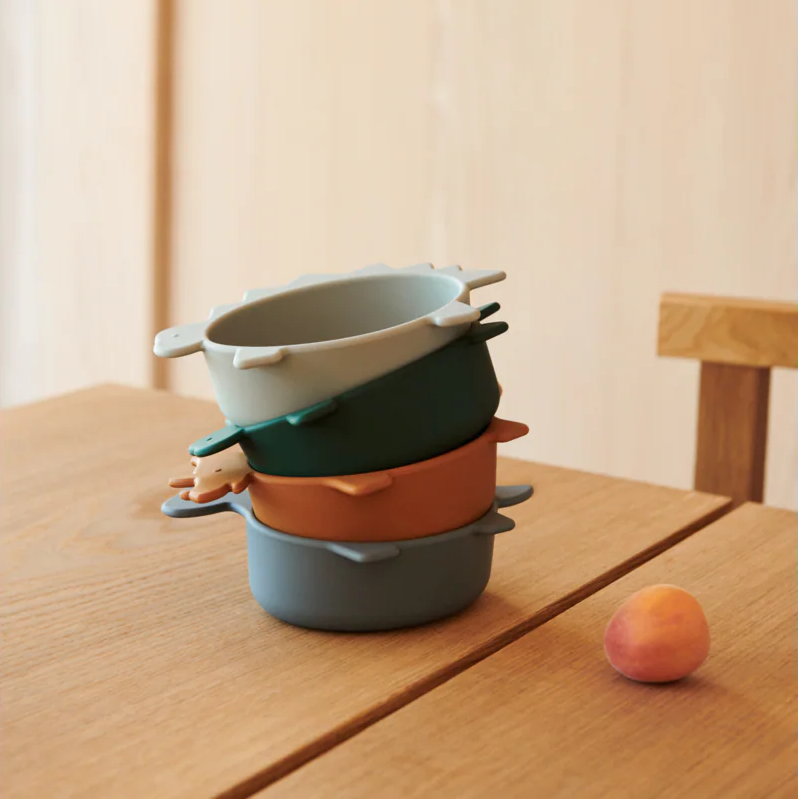 4-Pack Iggy Silicone Bowls - Dino Blue Multi Mix