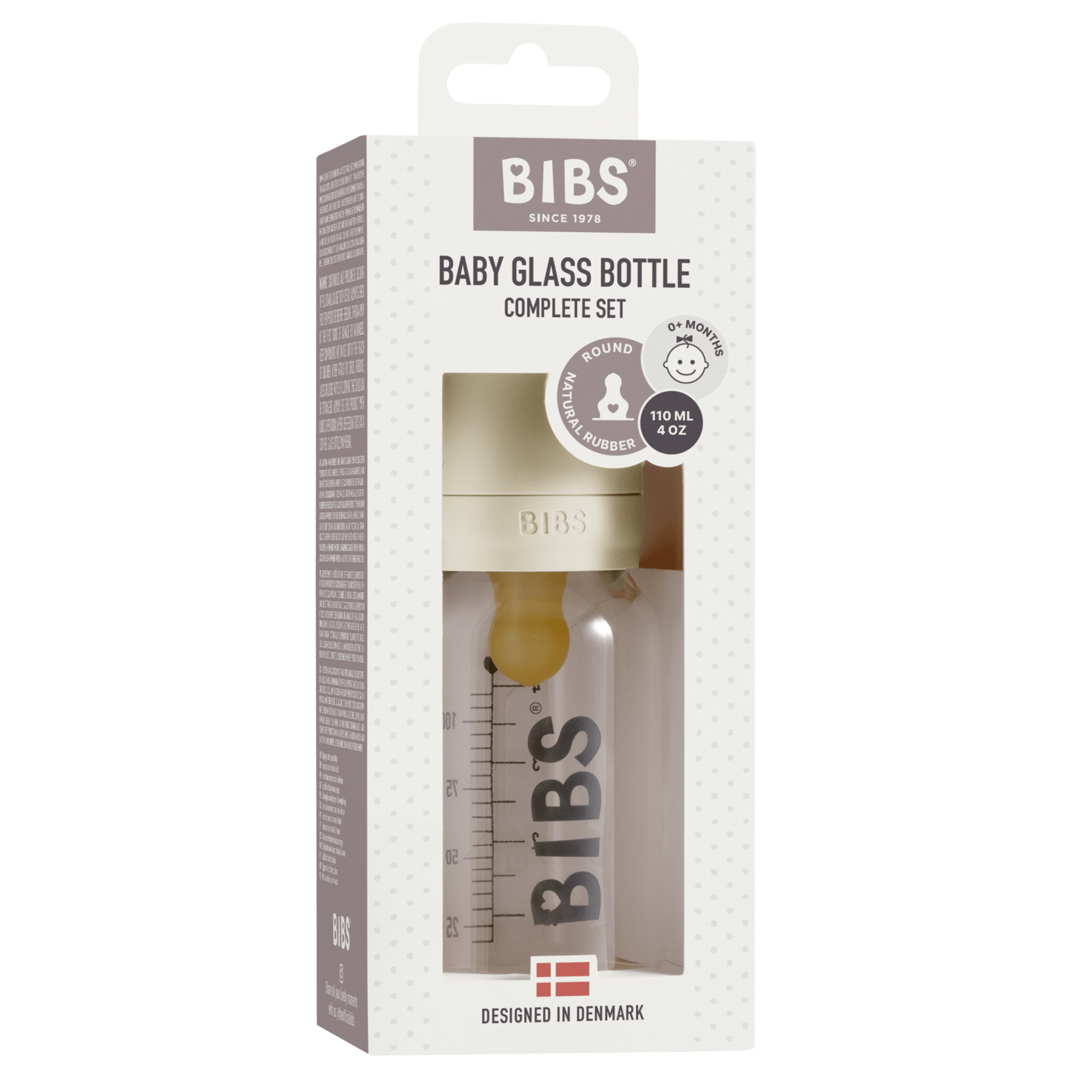 Bibs® - Baby Bottles & Accessories - Baby Glass Bottle 110ml - Ivory - Tummy Time