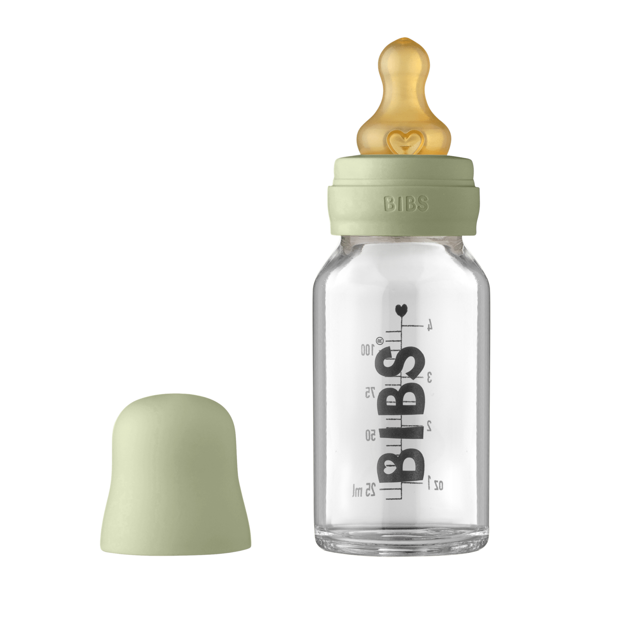 Bibs® - Baby Bottles & Accessories - Baby Glass Bottle 110ml - Sage - Tummy Time