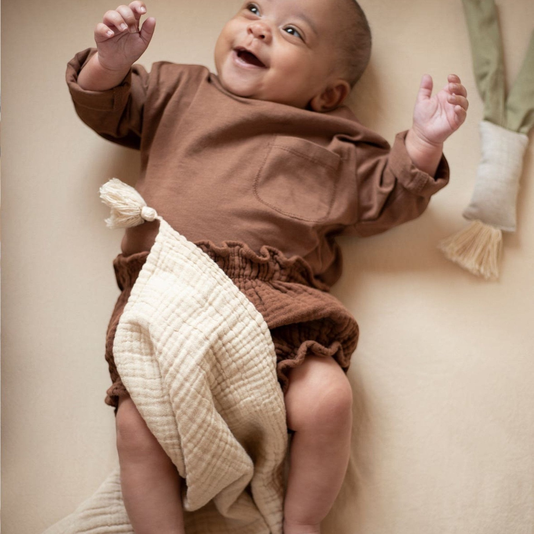 Nobodinoz - Sleeping Bags, Blankets & Bed Bumpers - Blanket in washed double muslin Wabi - Sabi - Ginger - Tummy Time