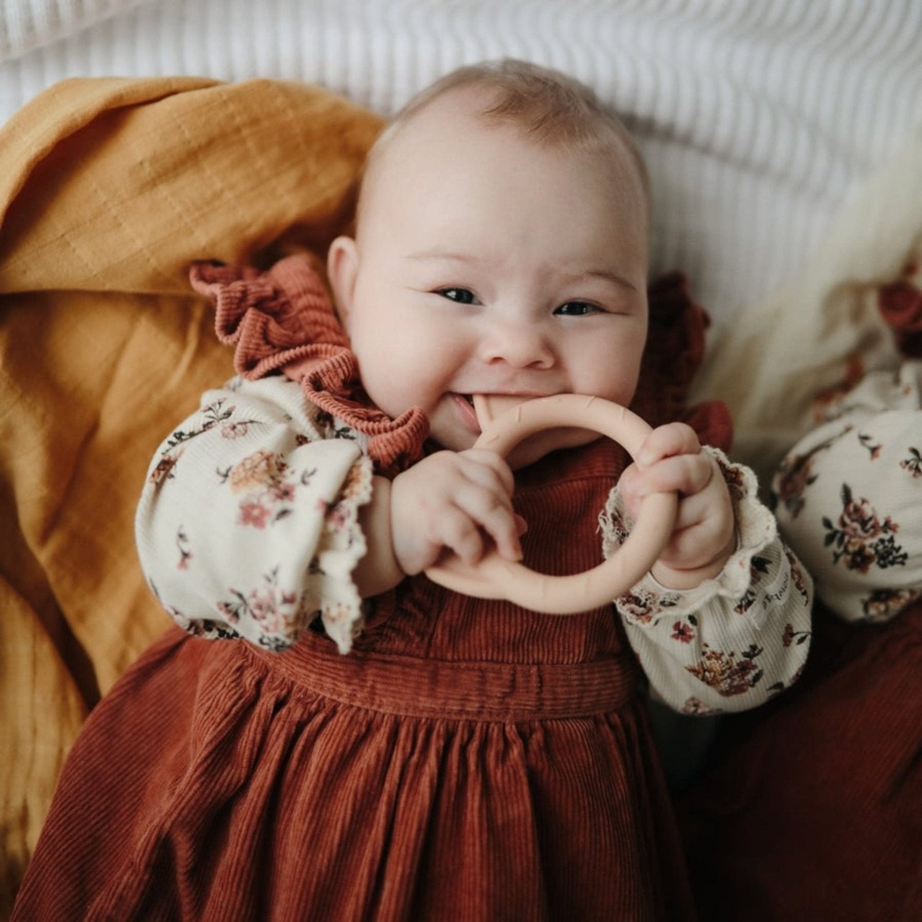 Mushie - Baby Teethers - Cat Teether - Blush - Tummy Time