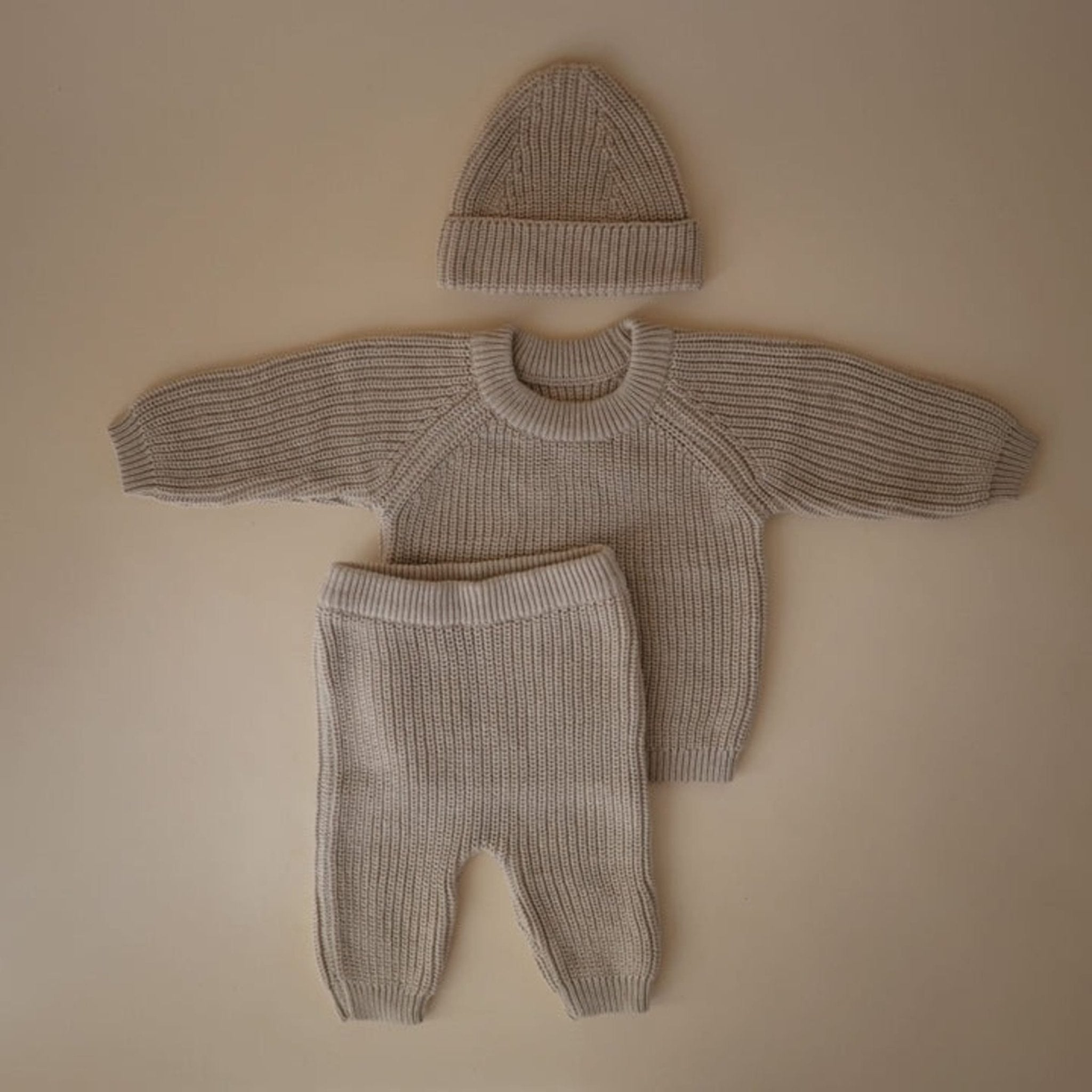 Mushie - Hats, Caps & Beanies - Chunky Knit Beanie - Beige - Tummy Time