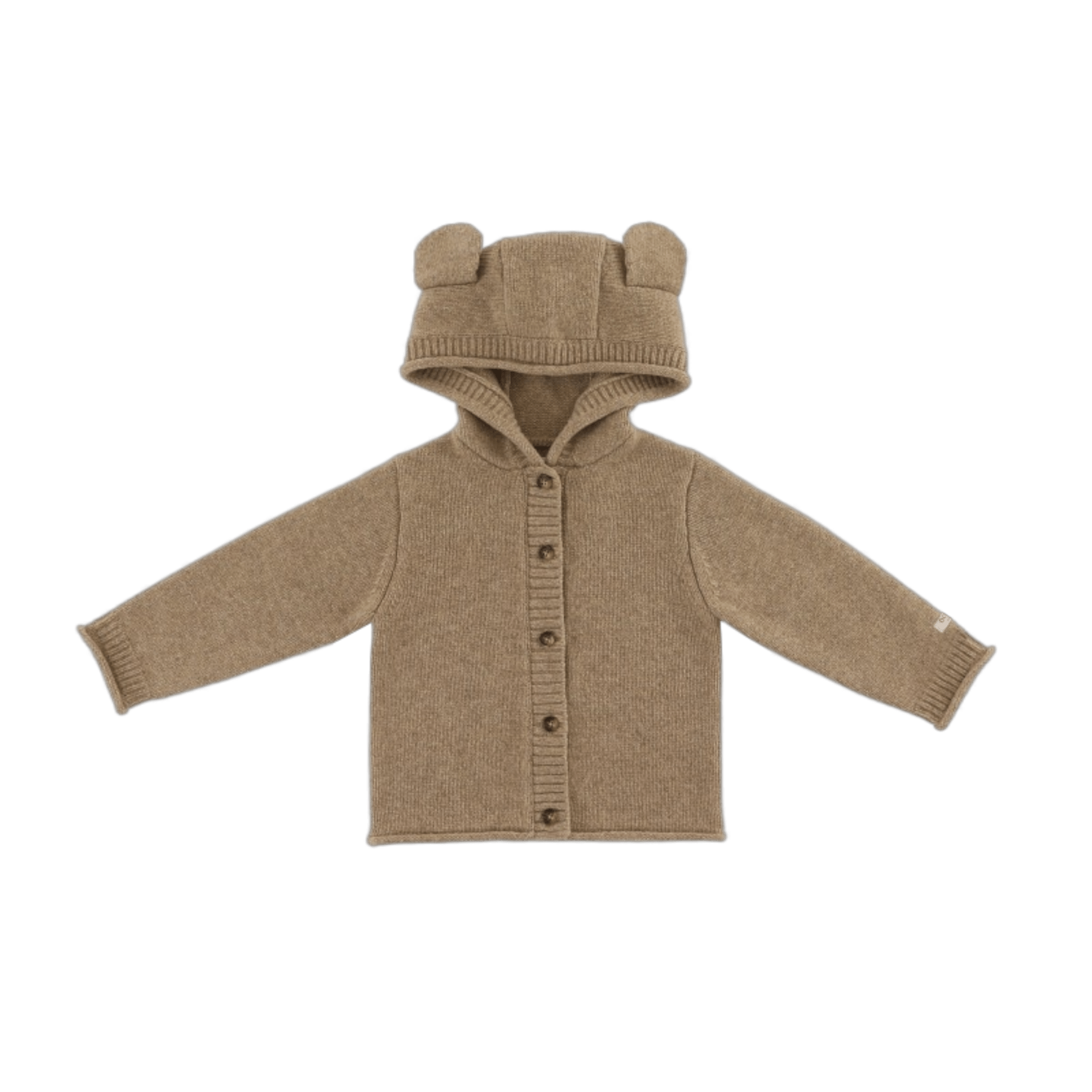 Donsje - Baby Sweaters & Cardigans - Brittan Merino Wool Cardigan Bear - Milk Chocolate Melange - Tummy Time