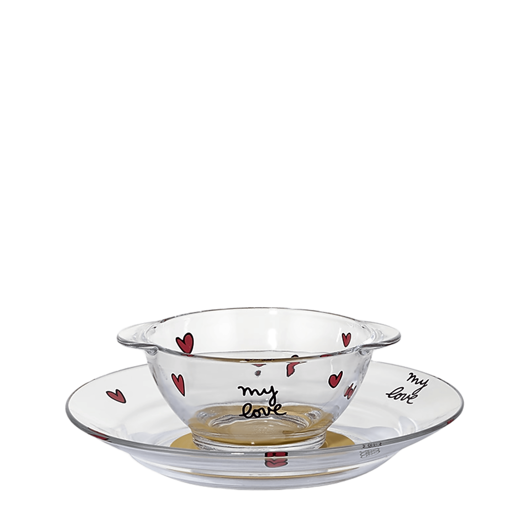 Le Biberon Français - Baby Tableware - Duralex Hearts Plate & Bowl Set with Suction Cup - Tummy Time