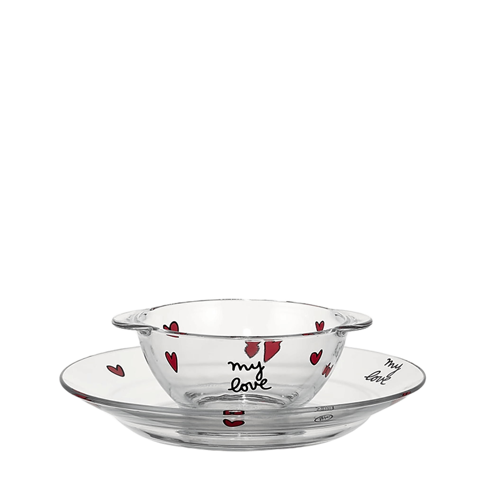 Le Biberon Français - Baby Tableware - Duralex Hearts Plate & Bowl Set with Suction Cup - Tummy Time