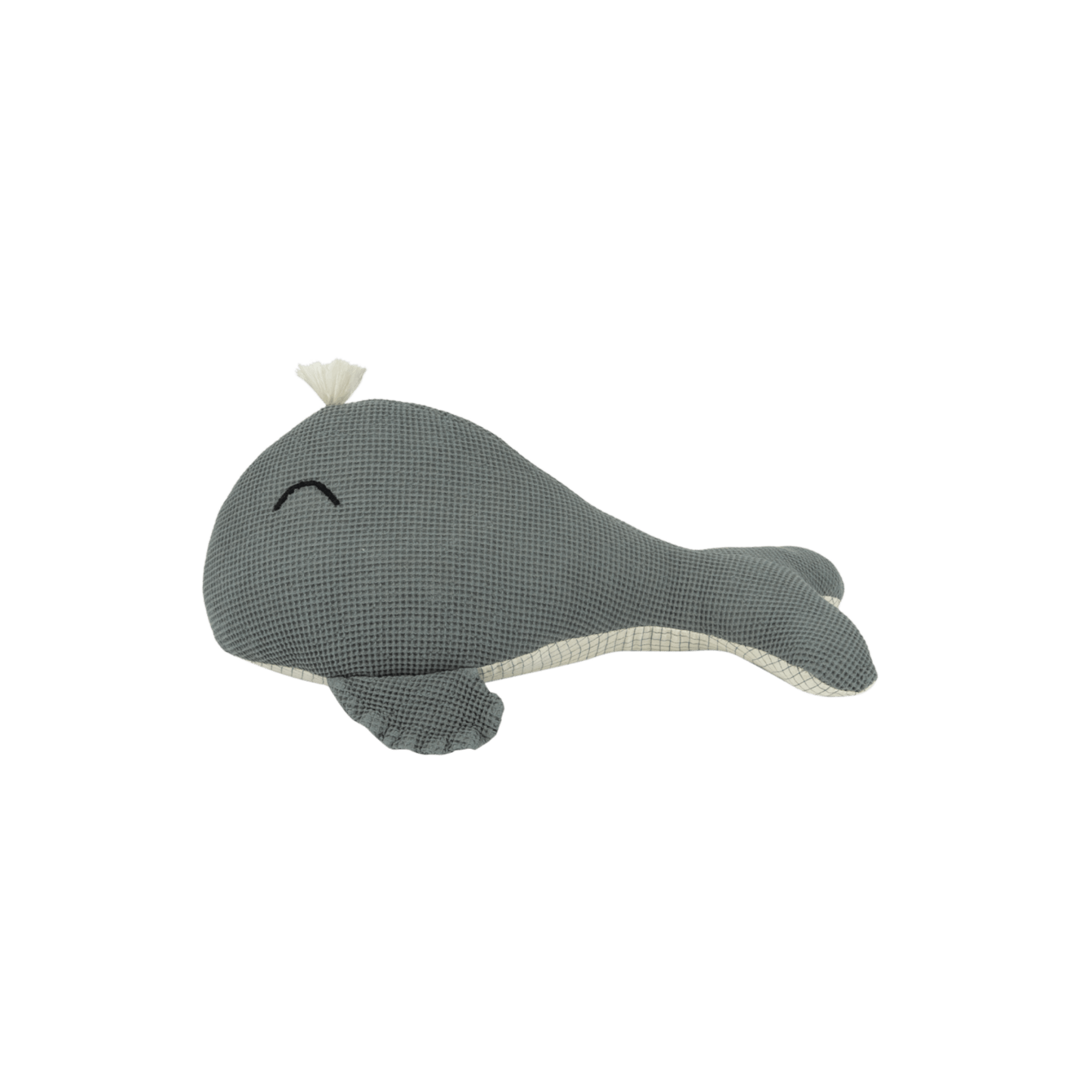 Nobodinoz - Baby & Kids Decoration - Embroidered whale cushion in washed cotton Wabi - Sabi - Tummy Time