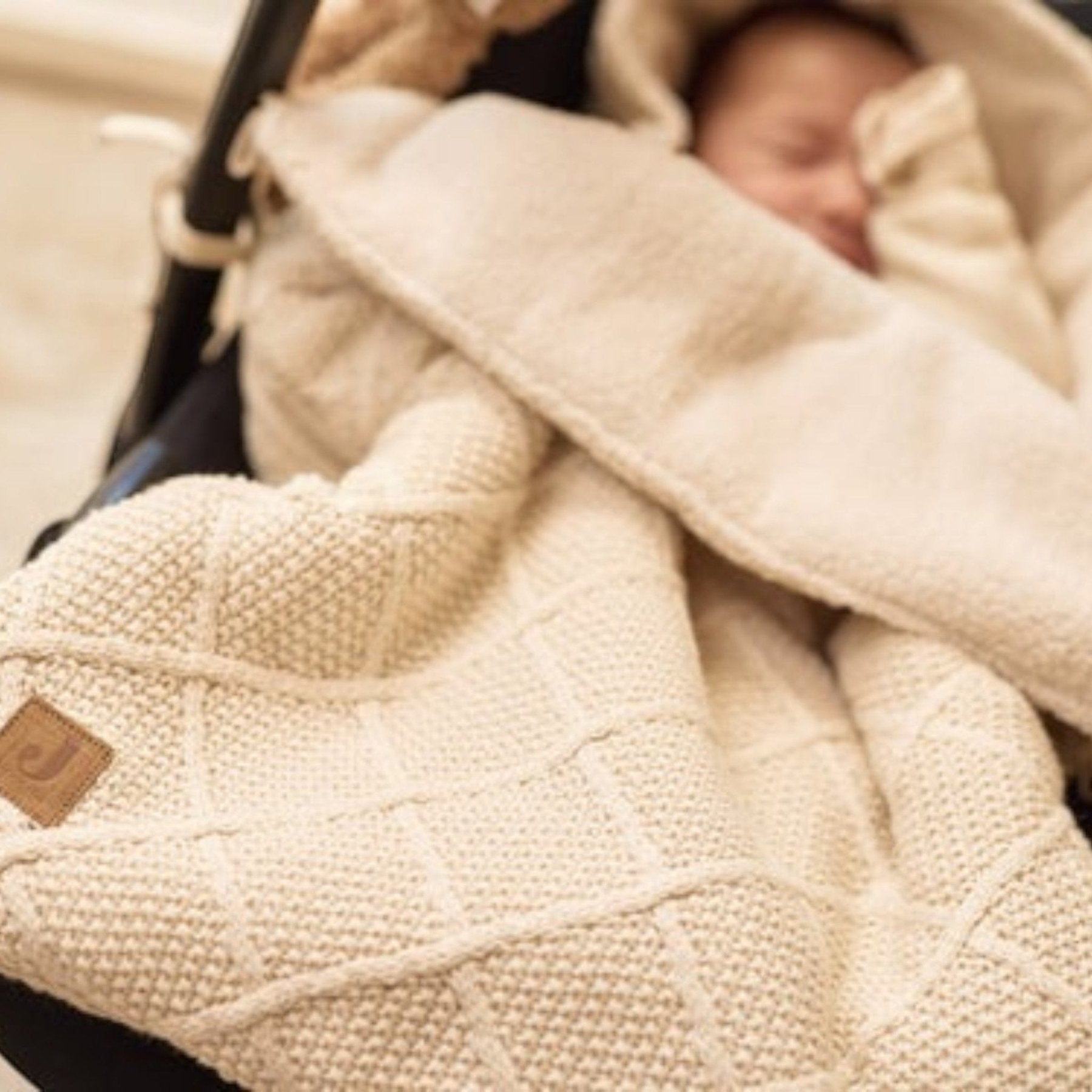 Jollein - Car & Bike Seats - Footmuff group 0+ 3/5 points Check Knit - Oatmeal - Tummy Time