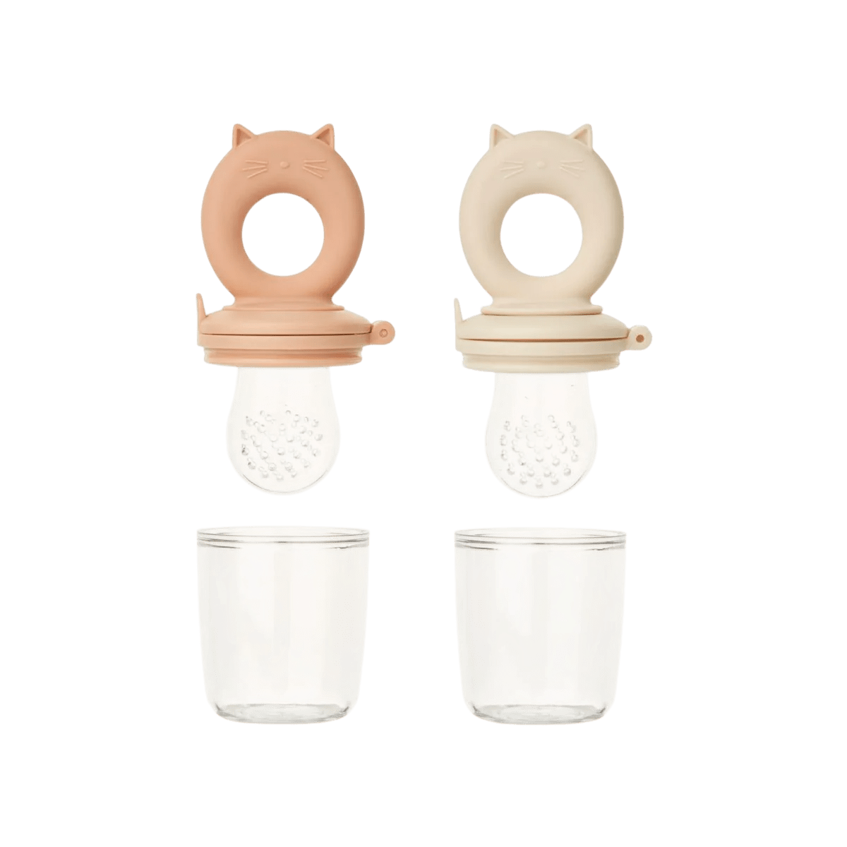 Liewood - Baby Tableware - 2 - Pack Miranda Cat Shape Food Feeder - Tuscany Rose / Apple Blossom - Tummy Time