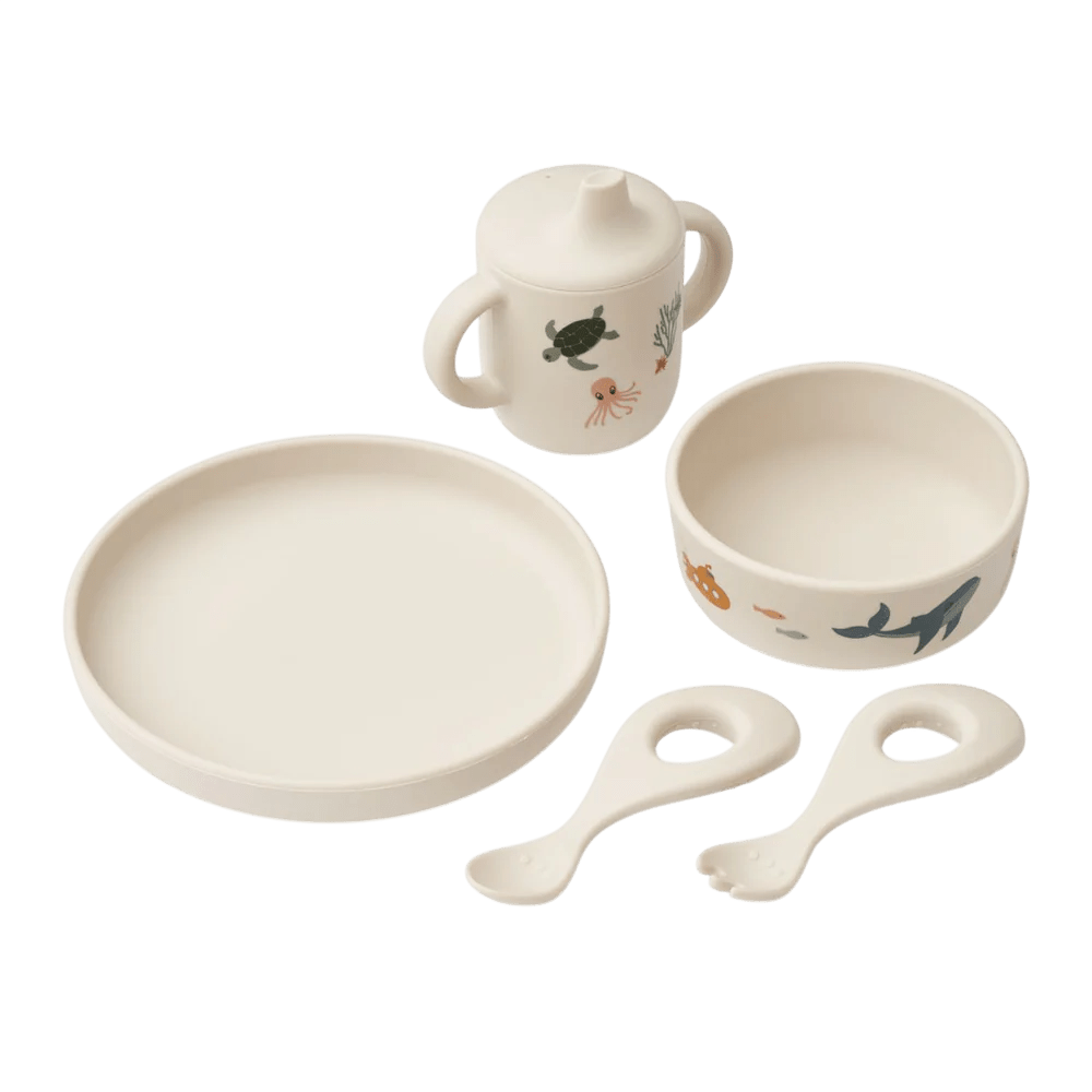 Liewood - Baby Tableware - Ryle Tableware Set - Sea Creature / Sandy - Tummy Time