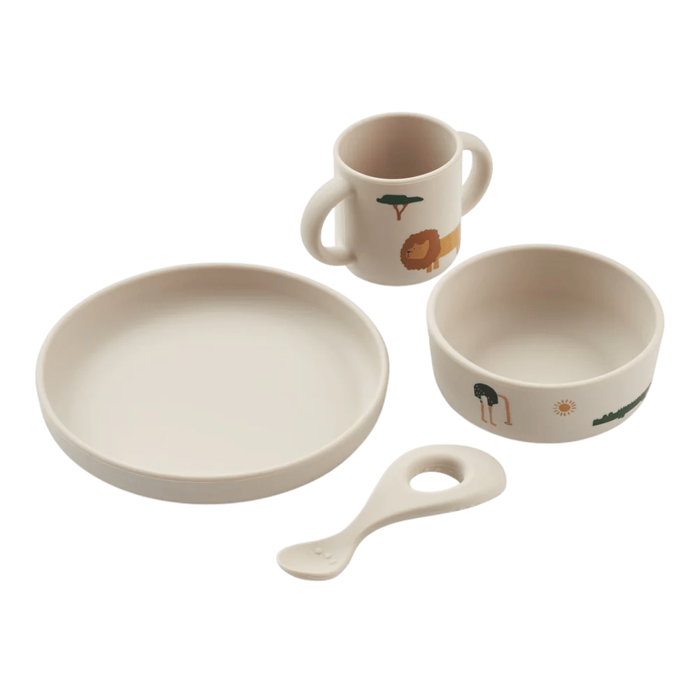 Liewood - Baby Tableware - Vivi Silicone Tableware Set - Safari Sandy Mix - Tummy Time