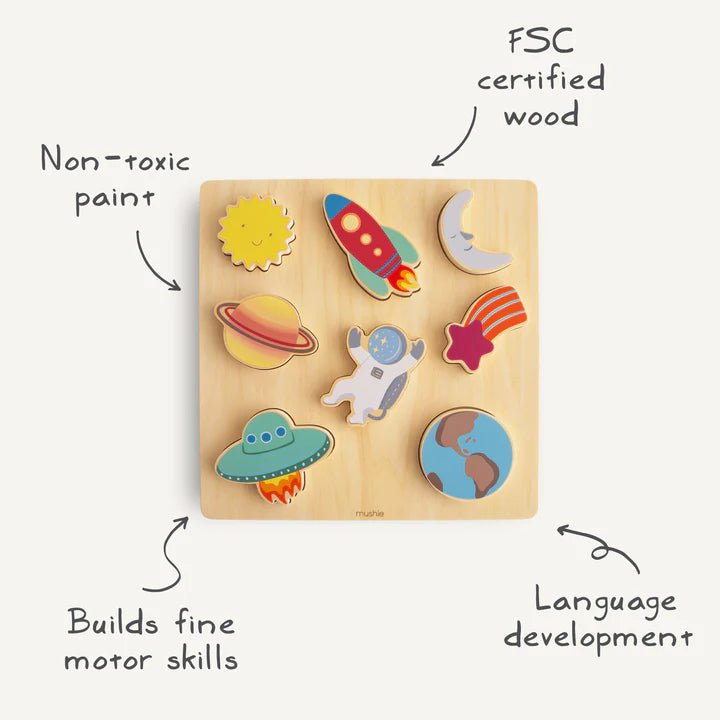 Mushie - Baby & Kids Puzzles - Wooden Puzzle - Space - Tummy Time
