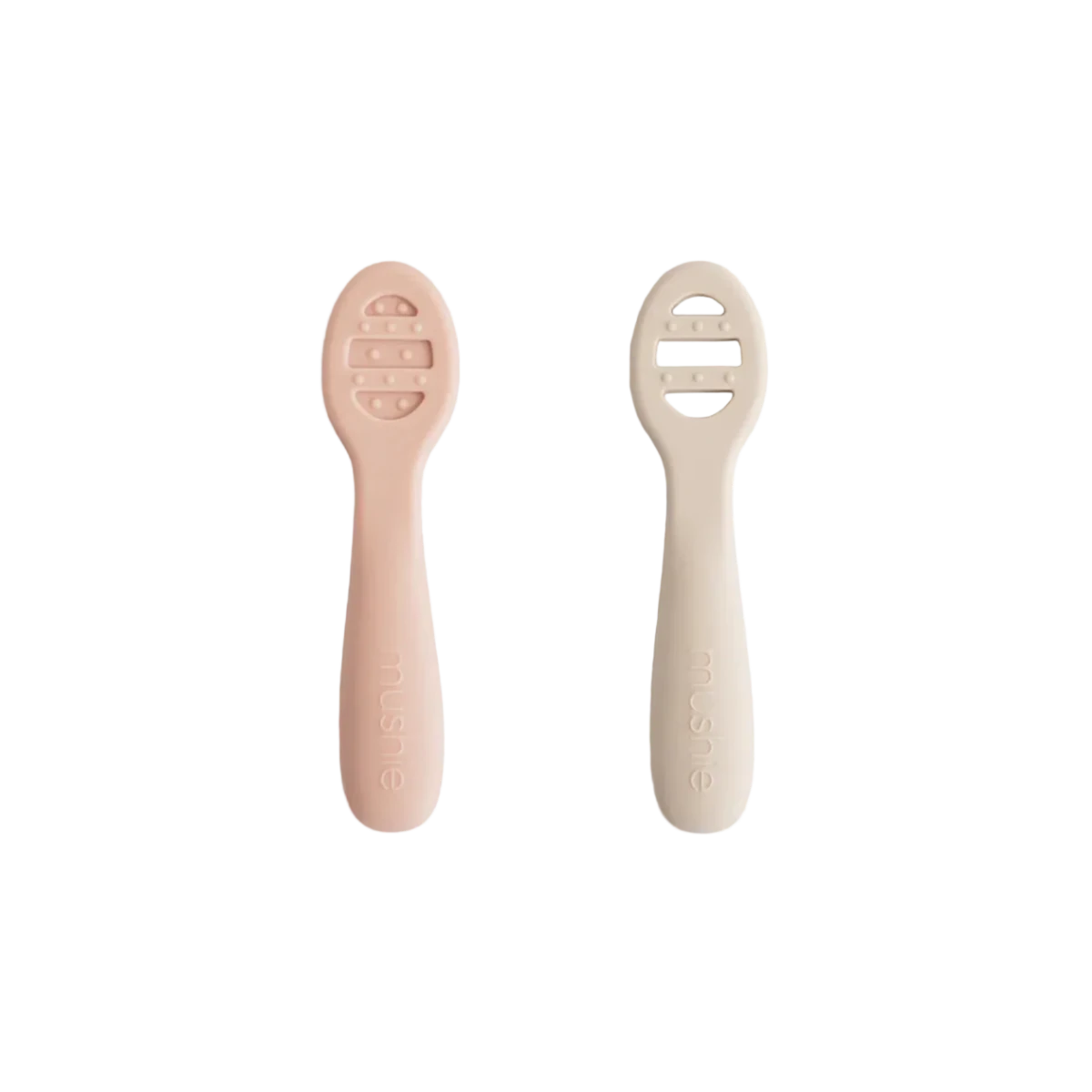 Mushie - Baby Tableware - 2 - Pack First Feeding Baby Spoons - Blush/Shifting Sand - Tummy Time