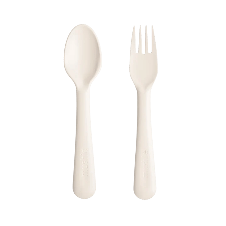 Mushie - Baby Tableware - 2 - Pack Fork & Spoon Set - Ivory - Tummy Time