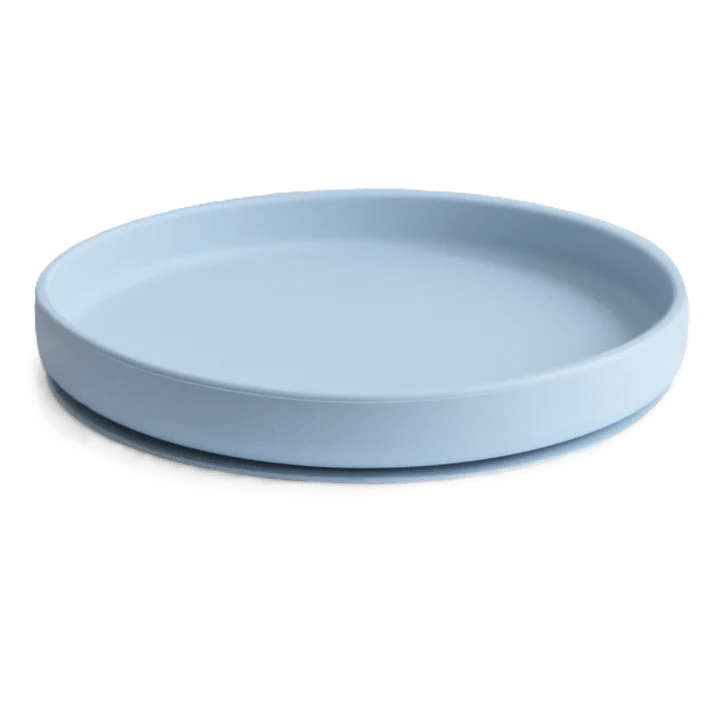Mushie - Baby Tableware - Classic Silicone Suction Plate - Powder Blue - Tummy Time