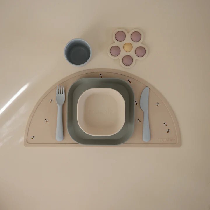 Mushie - Baby Tableware - Dinnerware Cutlery Set - Powder Blue - Tummy Time