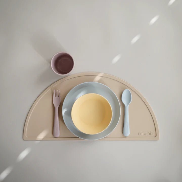 Mushie - Baby Tableware - Round Dinnerware Plates - Powder Blue - Tummy Time