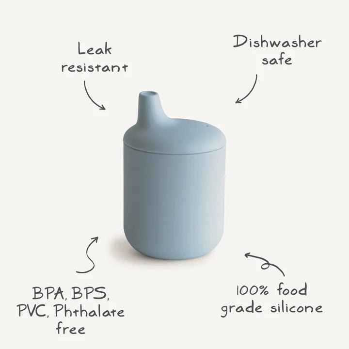 Mushie - Baby Tableware - Silicone Sippy Cup - Powder Blue - Tummy Time