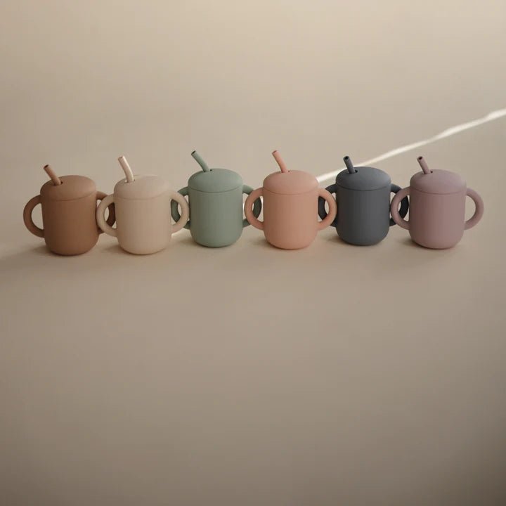 Mushie - Baby Tableware - Silicone Training Cup + Straw - Soft Lilac - Tummy Time