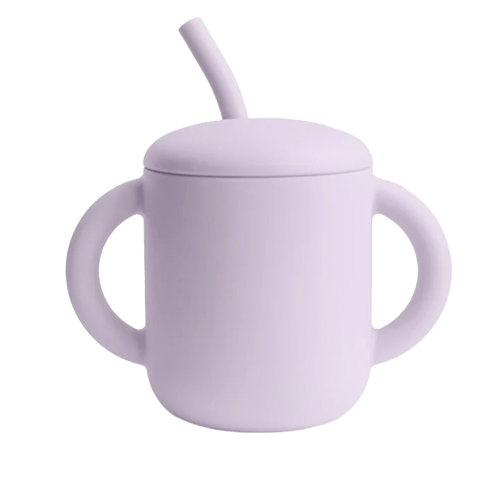 Mushie - Baby Tableware - Silicone Training Cup + Straw - Soft Lilac - Tummy Time