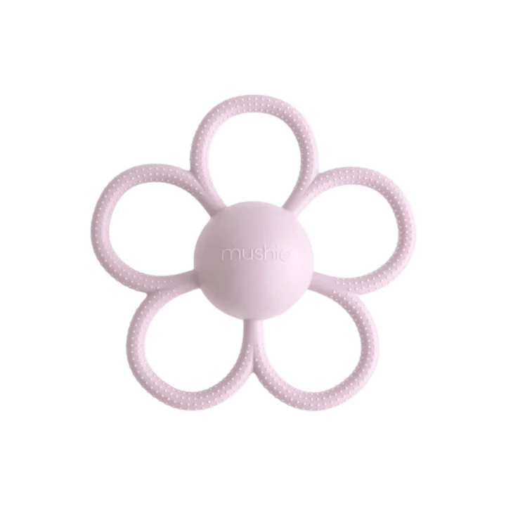 Mushie - Baby Teethers - Daisy Rattle Teether - Soft Lilac - Tummy Time