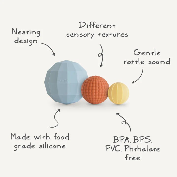 Mushie - Baby Toys & Rattles - Nesting Spheres Sensory Toy - Blush - Tummy Time