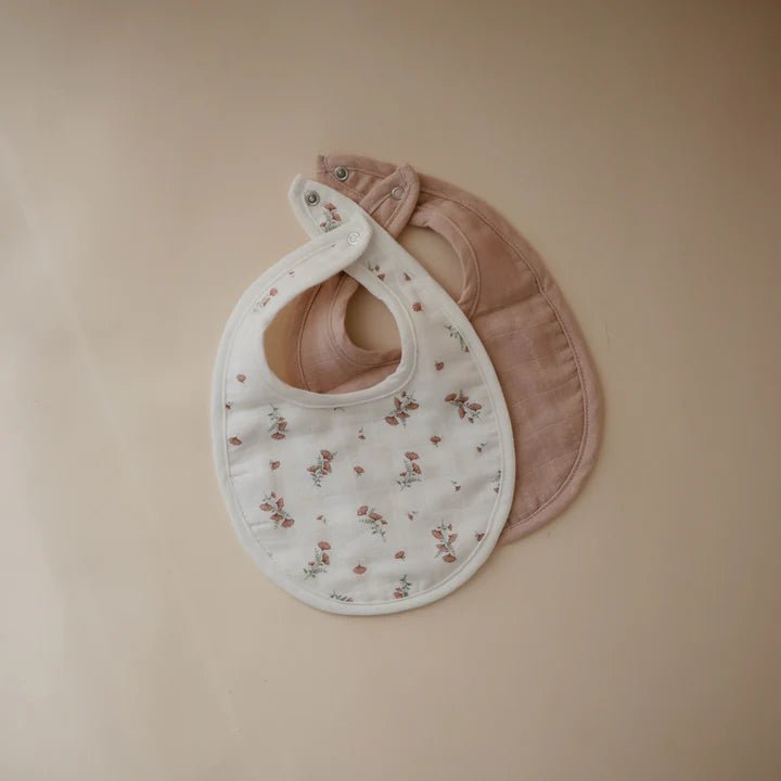 Mushie - Bibs - Muslin Bib - Blush/Pink Floral - Tummy Time