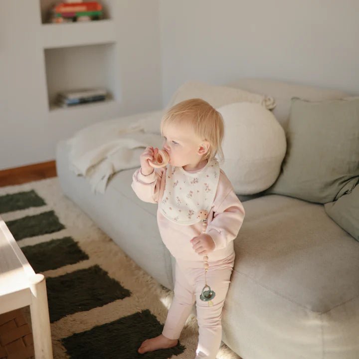 Mushie - Bibs - Muslin Bib - Blush/Pink Floral - Tummy Time