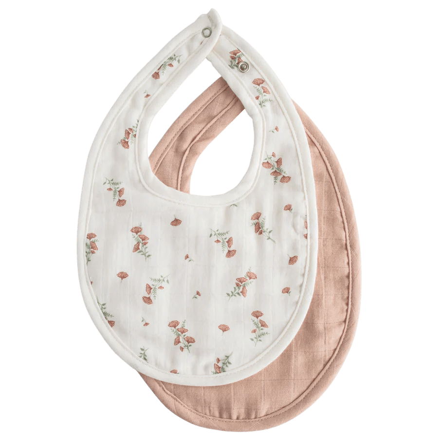 Mushie - Bibs - Muslin Bib - Blush/Pink Floral - Tummy Time