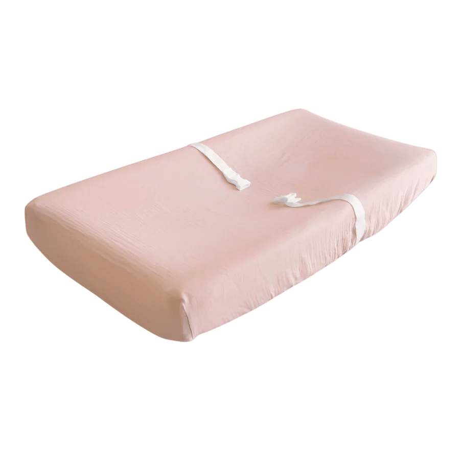 Mushie - Changing Pads & Changing Tables - Extra Soft Muslin Changing Pad Cover -  Blush - Tummy Time