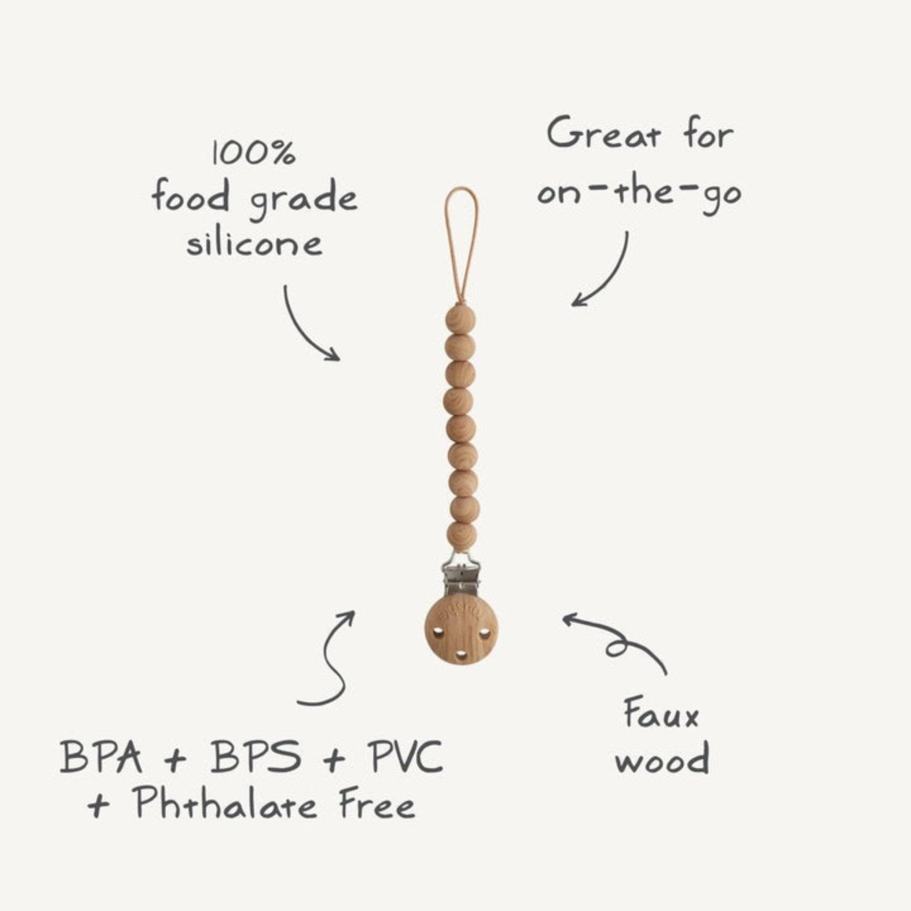 Mushie - Dummies, Pacifiers & Pacifiers Clips - Silicone Pacifier Clip - Hera Blush - Tummy Time