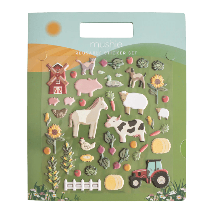 Mushie - Educational Games - Reusable Farm Sticker Set - Tummy Time
