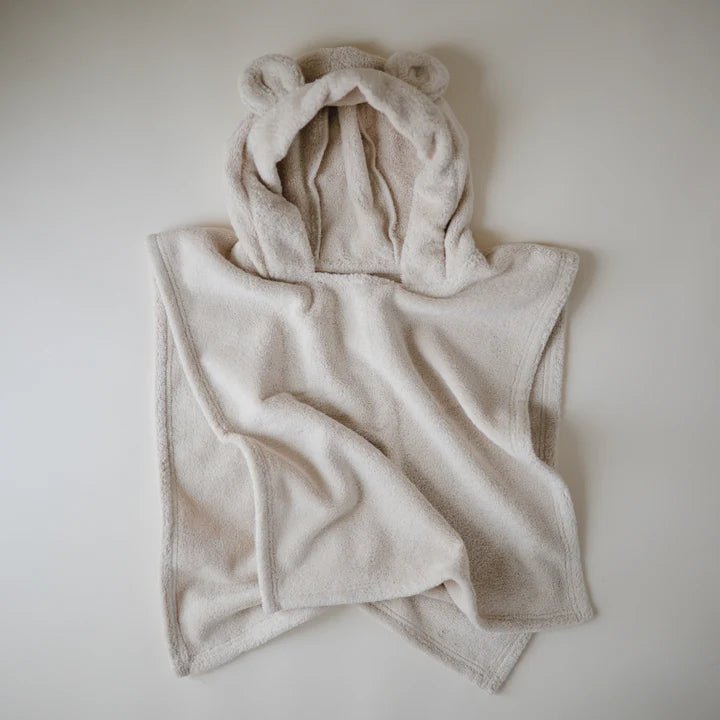 Mushie - Towels & Washcloths - Bear Poncho Towel - Fog - Tummy Time
