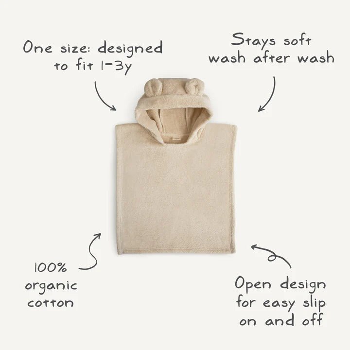 Mushie - Towels & Washcloths - Bear Poncho Towel - Fog - Tummy Time