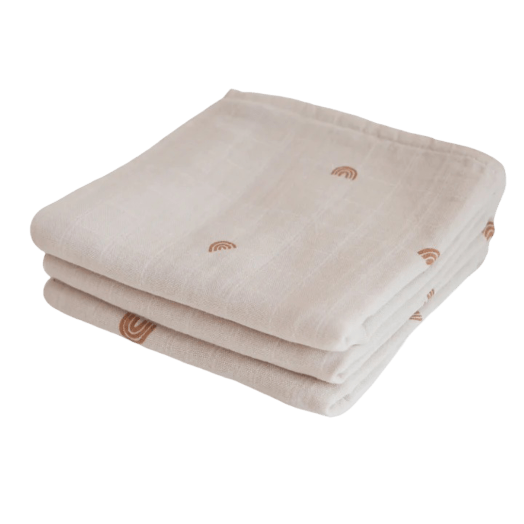 Mushie - Towels & Washcloths - Organic Cotton Muslin Cloths 3 - Pack - Rainbows - Tummy Time