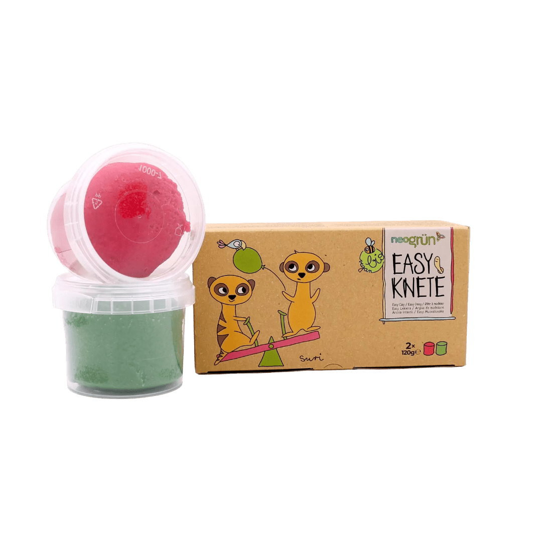 neoGRÜN - Arts & Crafts - 2 - Pack Vegan Easy Clay - Suri - Red/Green - Tummy Time