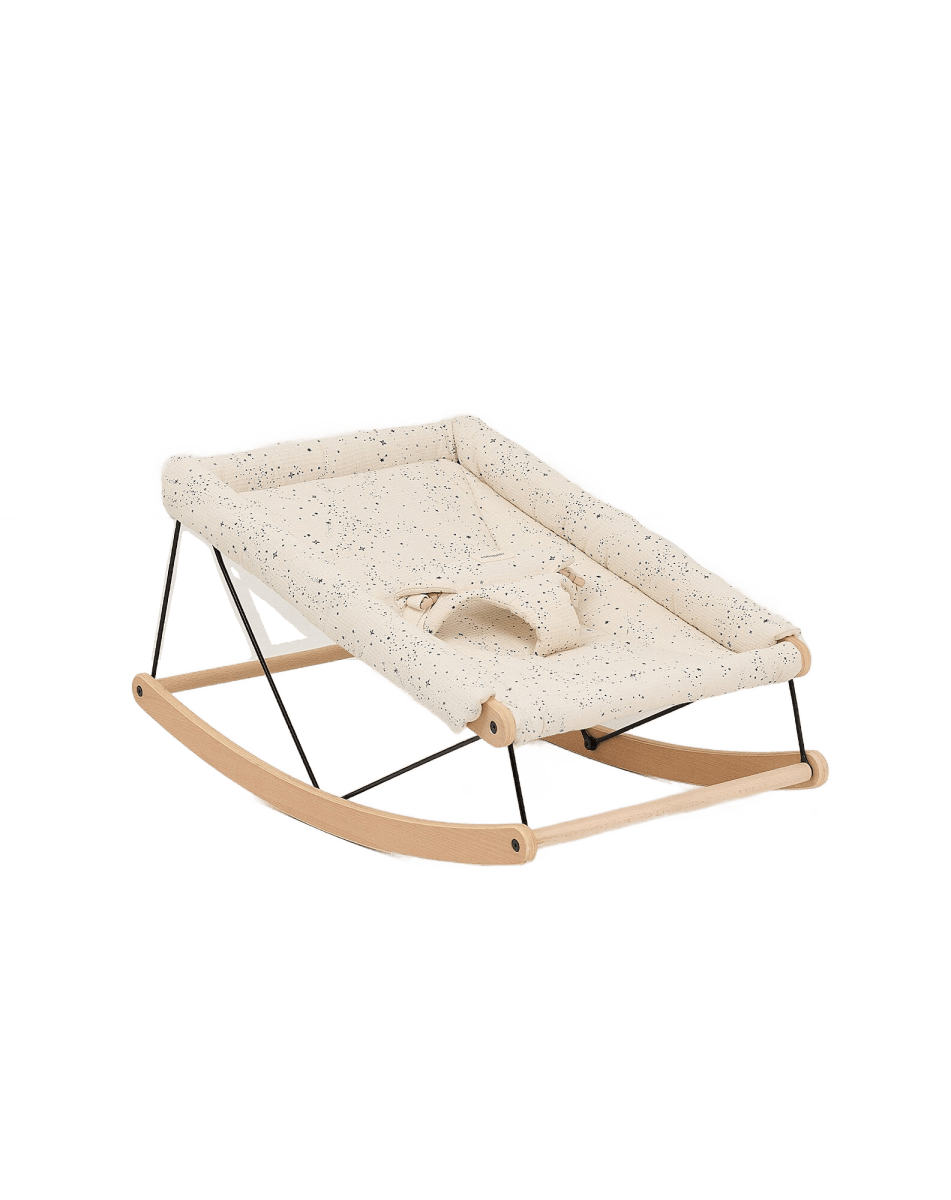 Nobodinoz Baby Bouncer Growing Green - Blue Milky Way, bouncer viewed from an angle