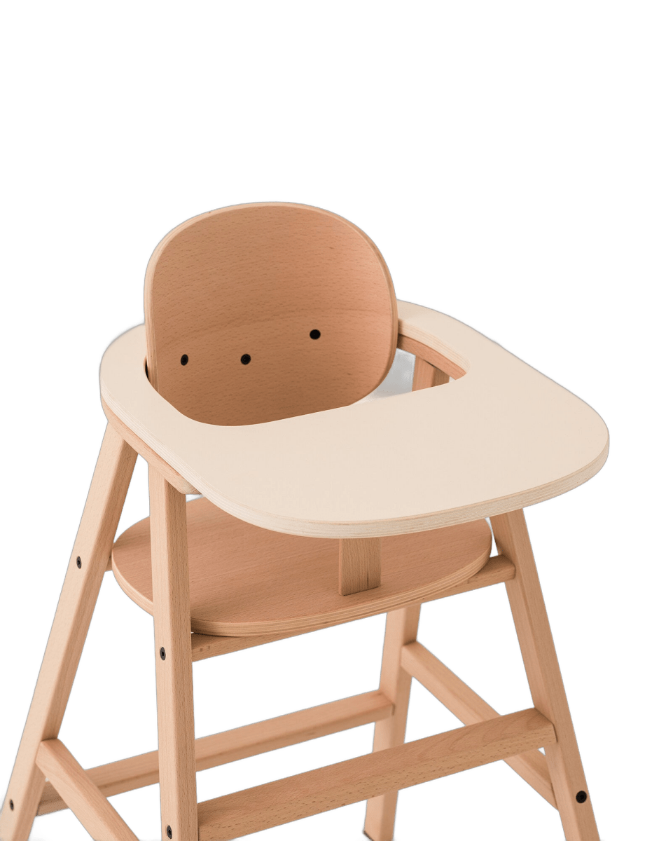 Nobodinoz High Chair Tray Table Growing Green - Natural, close-up of the tray on a chair