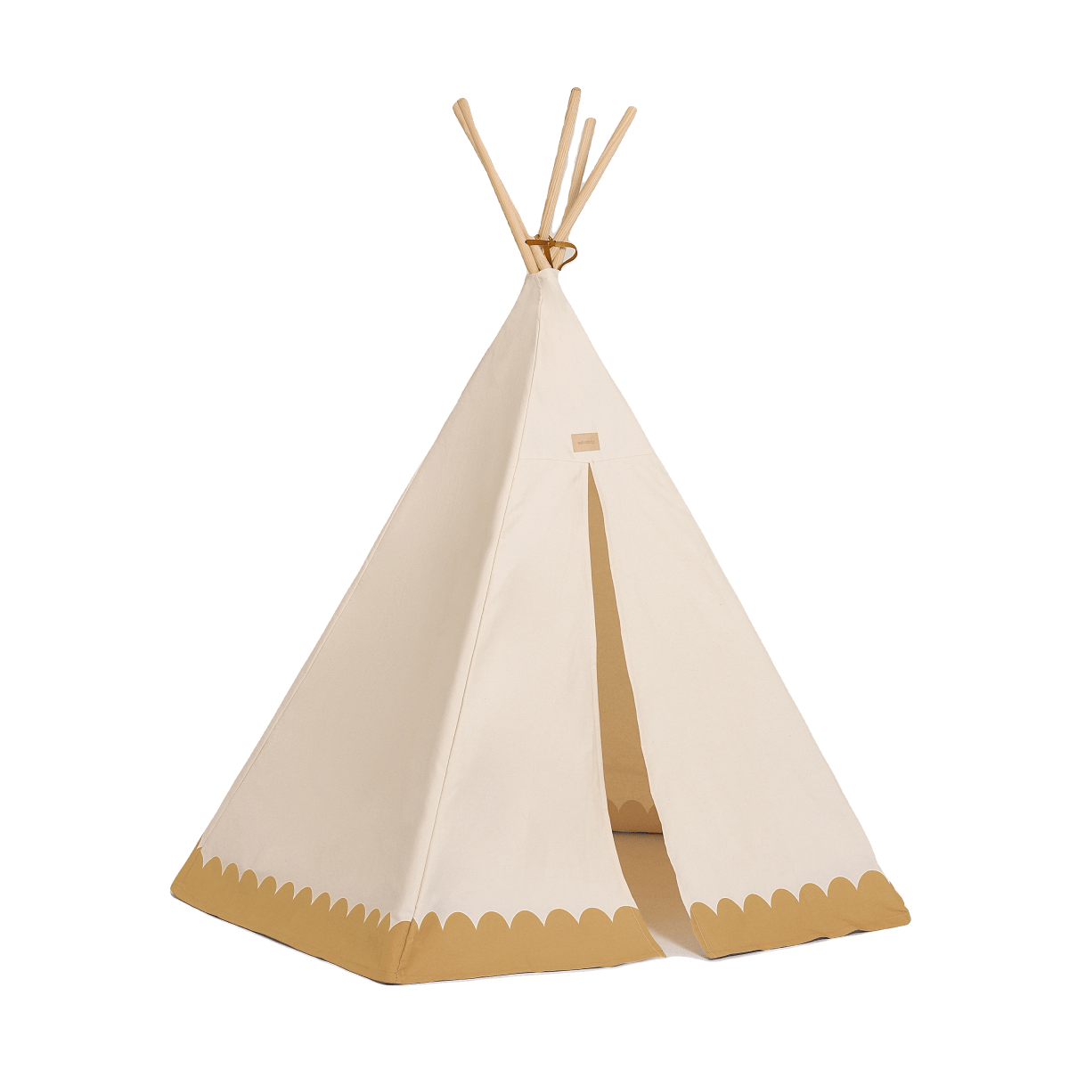 Nobodinoz Tipi Arizona Vibes - Ochre, tipi viewed from the front with the door open