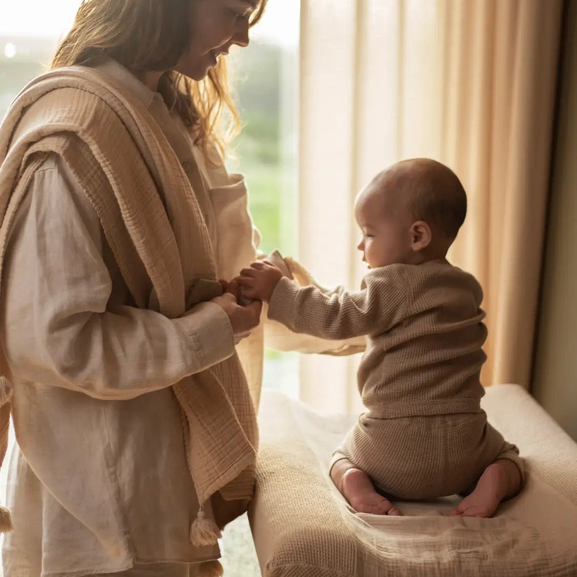 Nobodinoz - Changing Pads & Changing Tables - Wabi - Sabi Waterproof Baby Changing Mat & Washed Cotton Cover - Ginger - Tummy Time