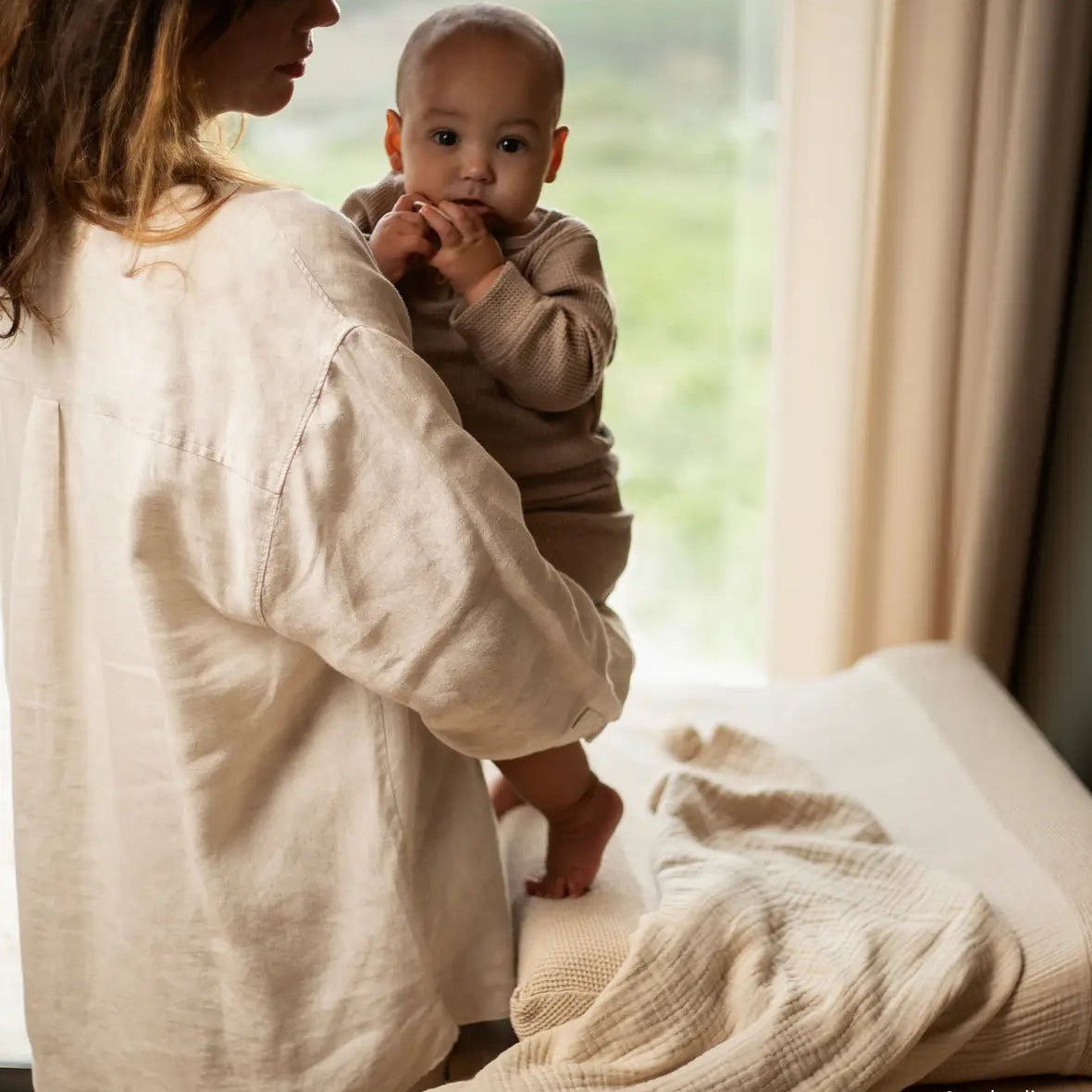 Nobodinoz - Changing Pads & Changing Tables - Wabi - Sabi Waterproof Baby Changing Mat & Washed Cotton Cover - Ginger - Tummy Time